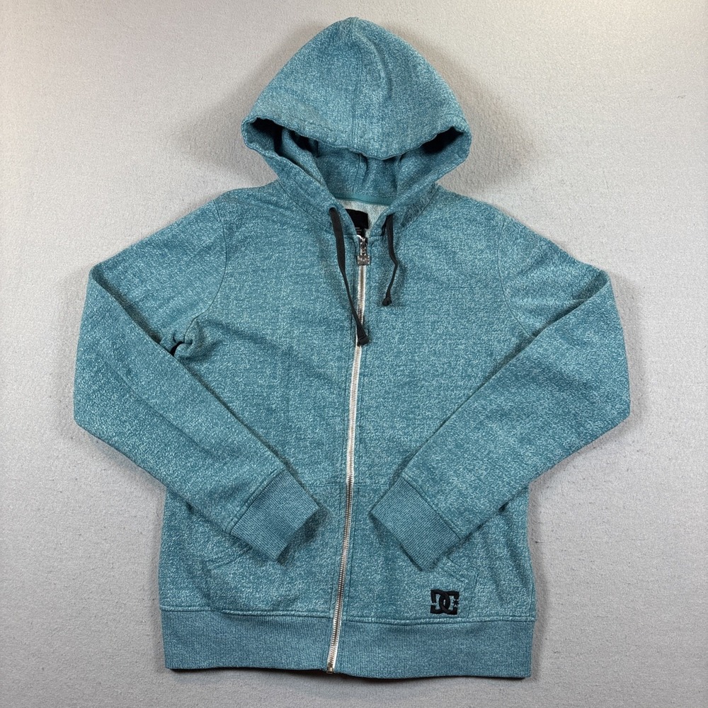 DC Shoes Hoodie Men Large Heathered Aqua Hooded Sweatshirt Zip Up Y2K Surf Skate